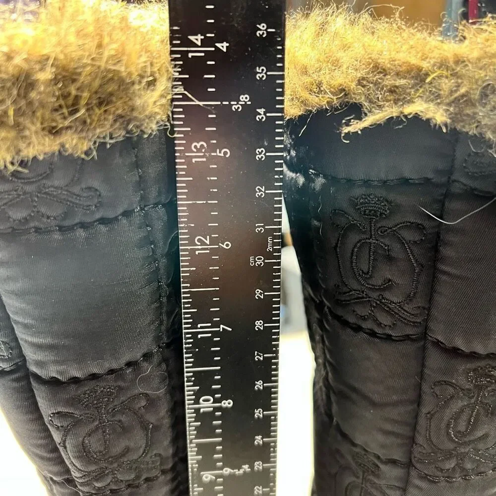 Juicy Couture Women's Size 7 Faux Fur Quilted Front Zip Wedge Winter Boots Black